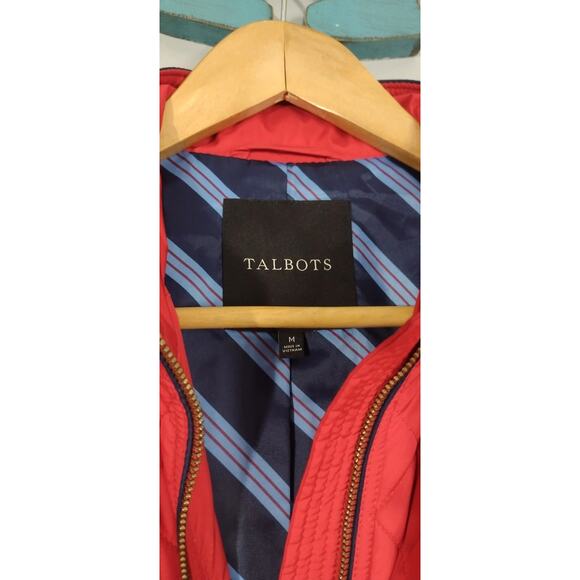 Talbots Diamond Quilted Military Jacket Red Size Medium Zipper Front - Picture 13 of 15